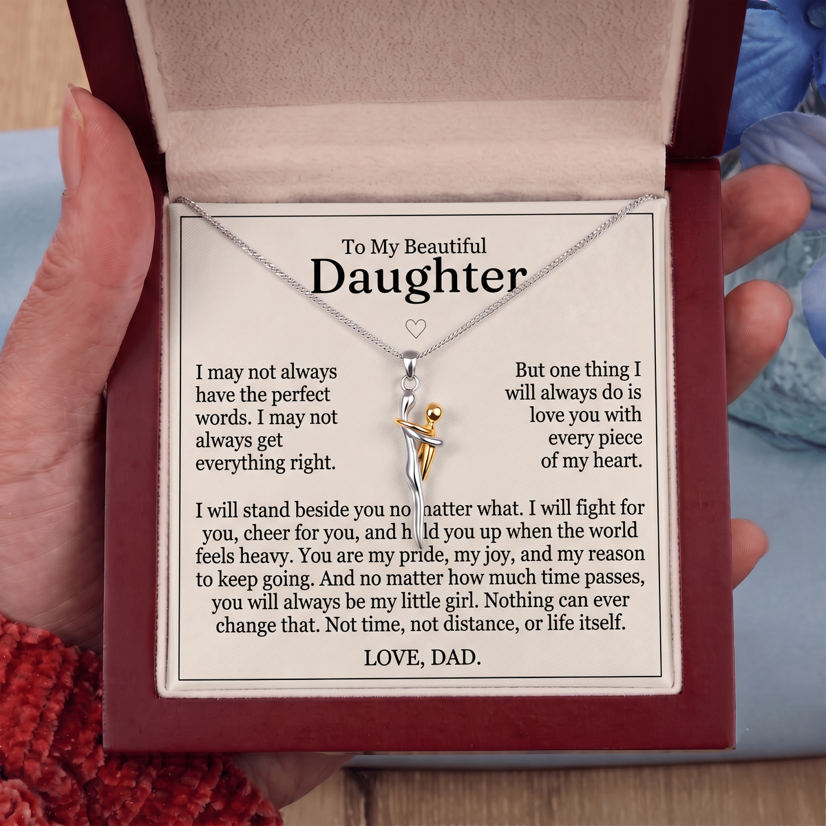 To My Daughter - "father Daughter Hug" Necklace