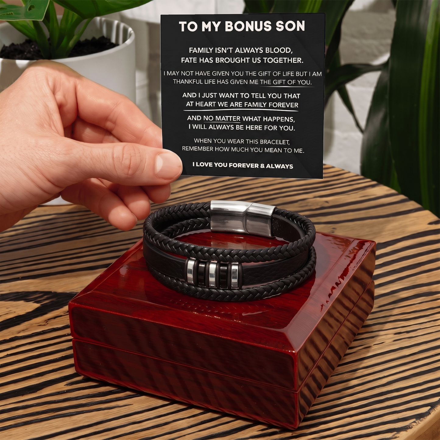 To My Bonus Son - "Family Forever" Braided Bracelet