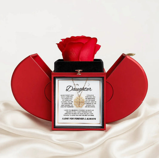 Daughter’s Lucky Clover Necklace & Forever Rose Keepsake Gift Set